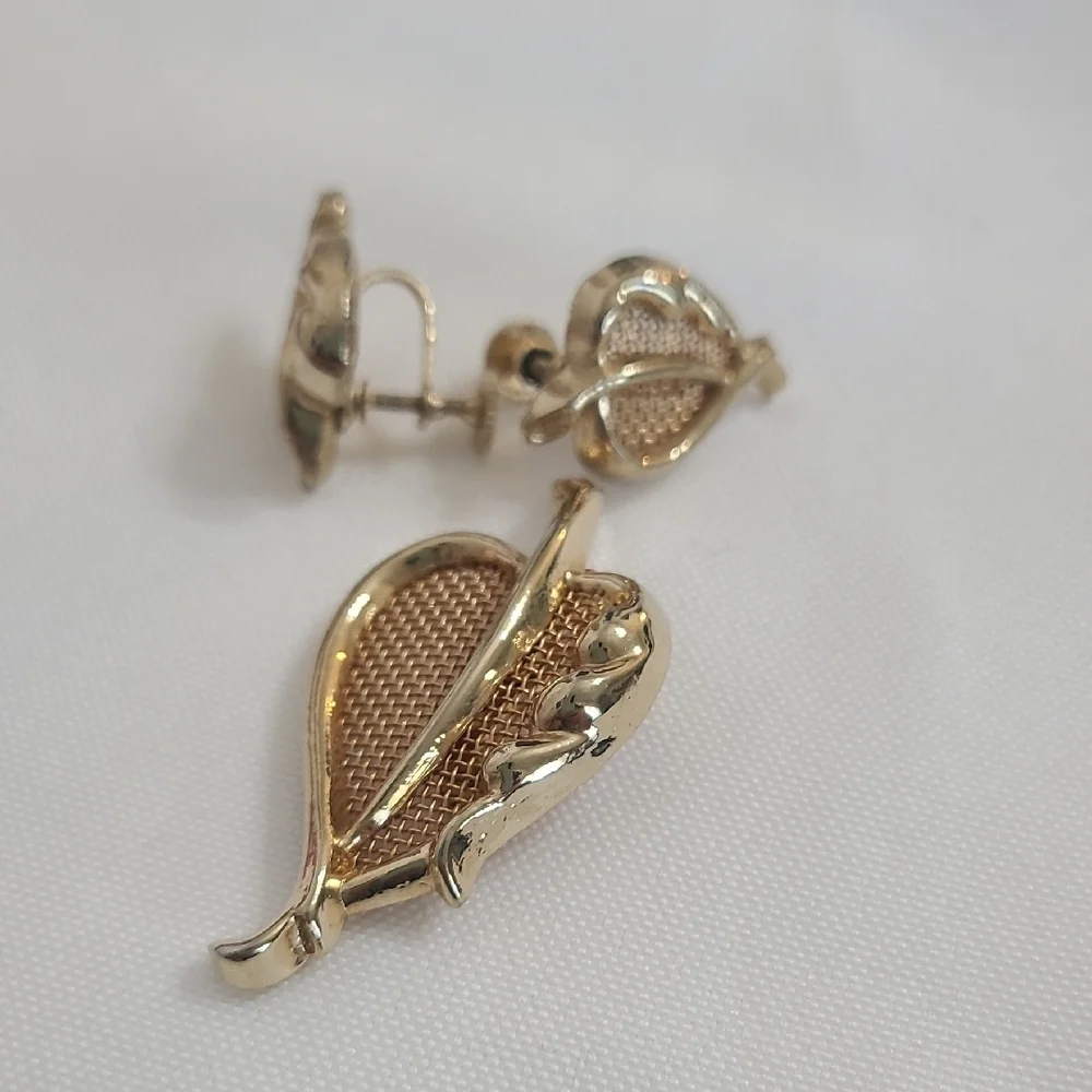 Vintage Leaf Brooch and Earring Set